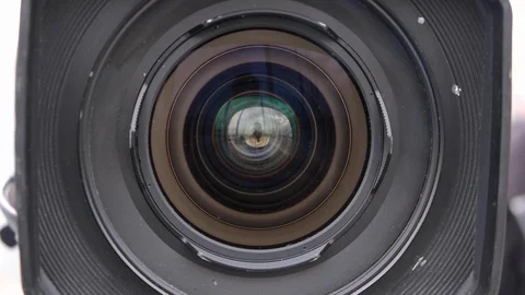 Television cameras in a row broadcasting a live media event Video stock 102238943