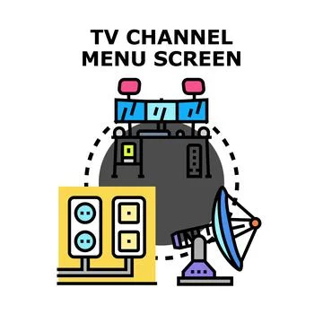 Television channel menu screen with broadcasting equipment Stock Illustration