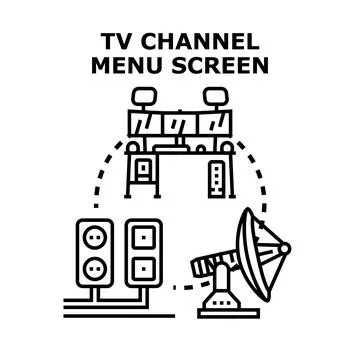Television channel menu screen with broadcasting equipment Stock Illustration