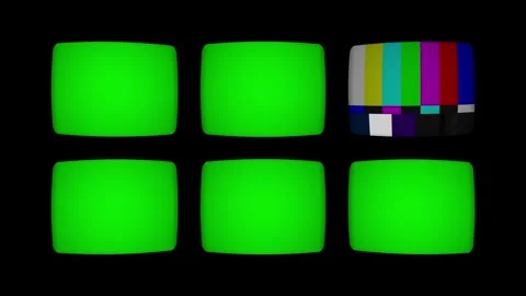 Television control room with multiple screens displaying green screen Stock Footage 313163883