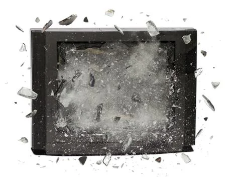 Television exploding  isolated on white background Stock Photos