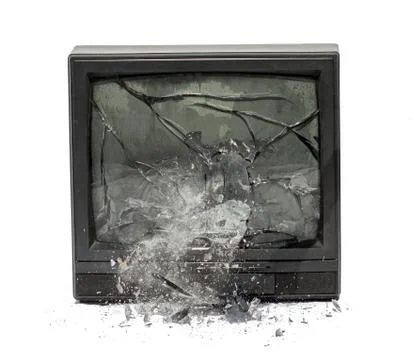 Television exploding isolated on white background Stock Photos