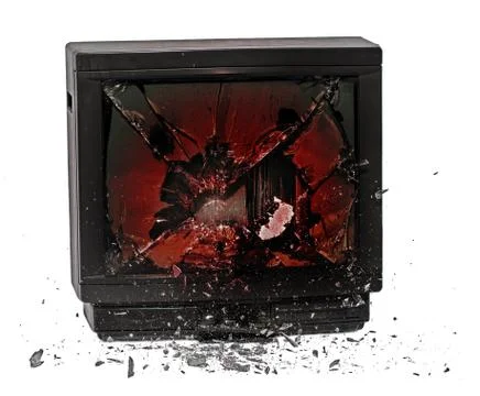 Television exploding isolated on white background Stock Photos