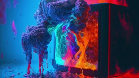 Television Exploding in Neon Clouds of Color looping background Stock Footage 231341227