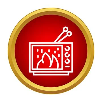 Television with fire icon on red circle button Stockillustratie