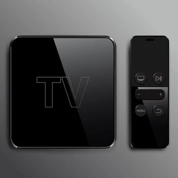 Television multimedia box with remote controller Illustrazione stock