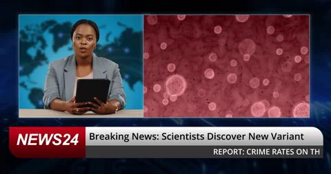 Television news, woman and covid on broadcast, report or information on virus Stock Footage 251186870