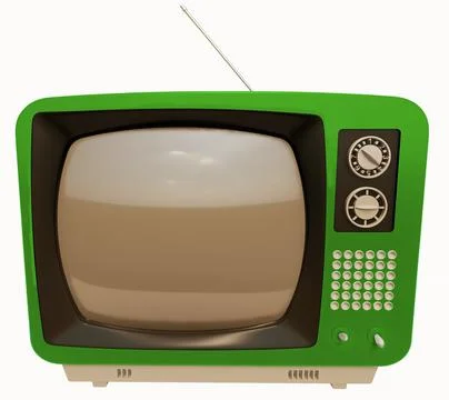 Television old vintage analogical green view isolated white background antenna Stock Illustration