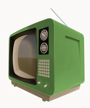 Television old vintage analogical green view isolated white background antenna Stock Illustration