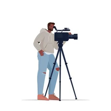 Television operator using video camera on tripod cameraman looking through イラスト素材