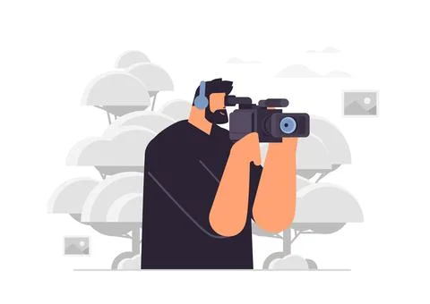 Television operator using video camera cameraman looking through camcorder movie イラスト素材