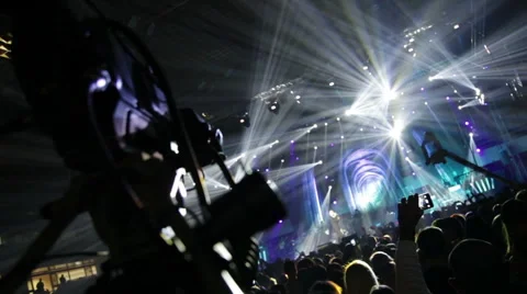 Television production on the set of a large rock concert Stock Footage