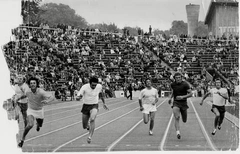 Television Programme Superstars Tx Bbc1. 100 Metres Event In 'superstars' In 197 库存照片