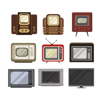 Television receivers set, TV evolution from obsolete to modern vector Stock Illustration