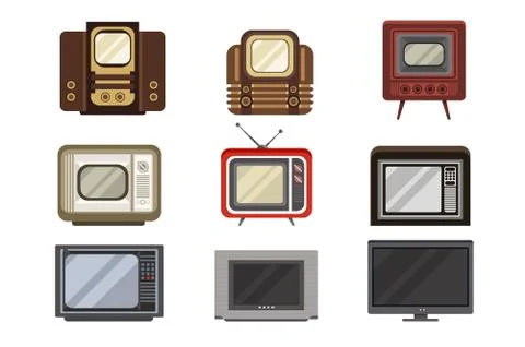 Television receivers set, TV evolution from obsolete to modern vector Stock Illustration