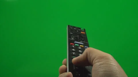 Television Remote On A Green Screen Pushing Volume Button, Chroma Stock-Footage 37151077