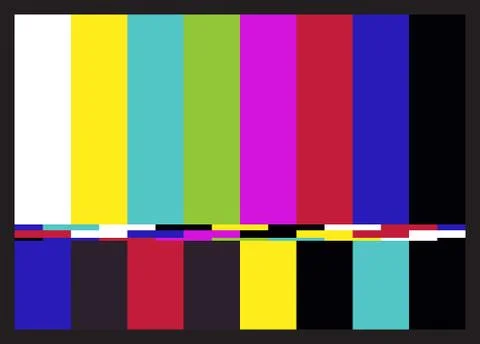 Television retro test pattern of colored stripes. Interference on TV. Vector. Stock Illustration