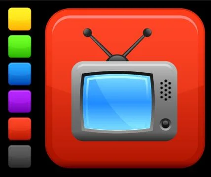Television set icon on square internet button Stock Illustration