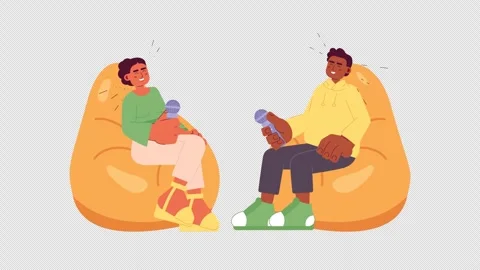 Television show hosts sharing giggles 2D characters animation Stock Footage 255979862