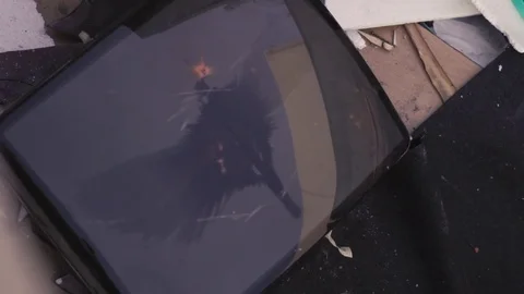 Television Smashed With Brick 1 Stockbeeldmateriaal 79035781