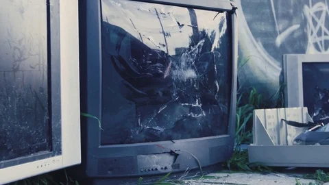 Television Smashed With Brick 5 Stock Footage 78306036