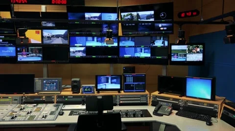 Television studio with many screen and control panel Stock Footage 64869014
