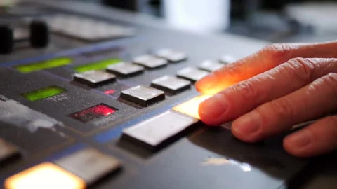 Television Studio Operator Working on Broadcast Control Console Stock Footage 345205030