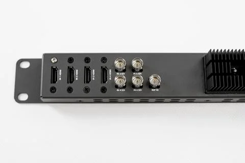 Television switch device for realization with hdmi and sdi connections next t Stock Photos