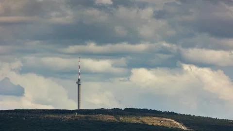 A television tower broadcasting on a mountain Stock Footage 246969417