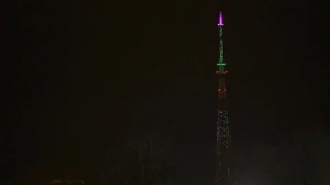 Television tower with LEDs illumination Видео 76635528