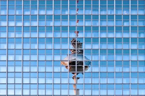 Television Tower reflected on skyscraper in Berlin Stock Photos