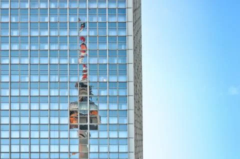 Television Tower reflected on skyscraper in Berlin Stock Photos