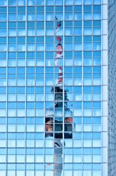 Television Tower reflected on skyscraper in Berlin Stock Photos