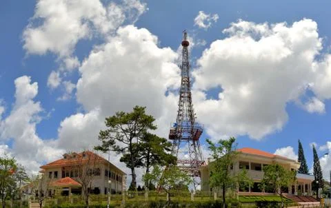 Television tower resembling Eiffel Tower, Dalat, Vietnam Foto stock