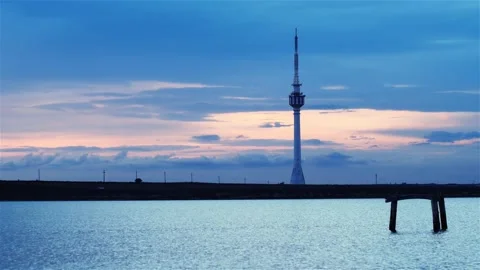 Television Tower at Sunset Stock Footage 141278041
