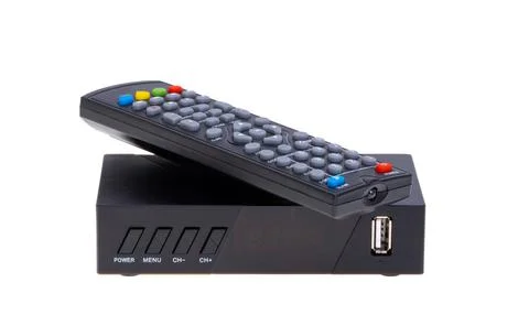 Television tuner with remote control isolated Stock Photos