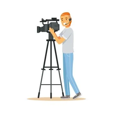 Television video operator with camera on tripod Illustrazione stock