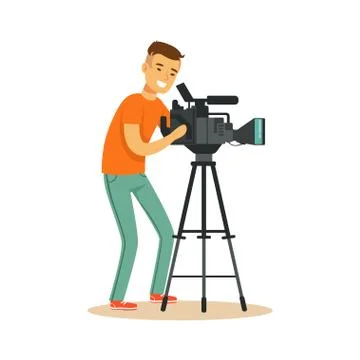 Television video operator looking through camcorder on tripod イラスト素材
