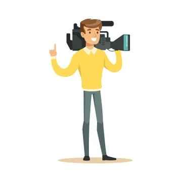 Television video operator with professional camcorder Stock Illustration