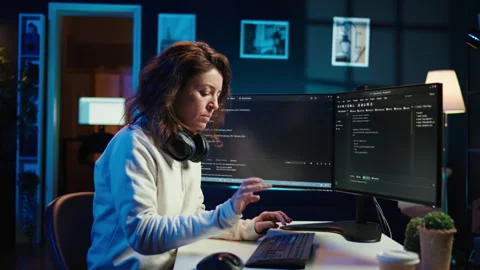Teleworking computer technician typing on keyboard, close up Stock Footage 283689936