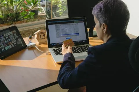Teleworking, telecommuting, work at home Stock Photos