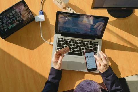 Teleworking, telecommuting, work at home Stock Photos