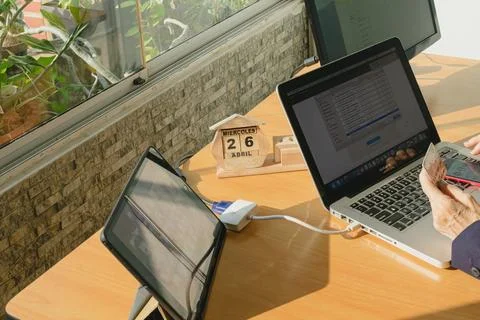 Teleworking, telecommuting, work at home Stock Photos
