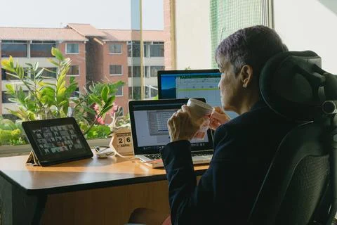 Teleworking, telecommuting, work at home Stock Photos