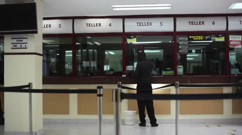 Bank Teller Line Stock Footage ~ Royalty Free Stock Videos