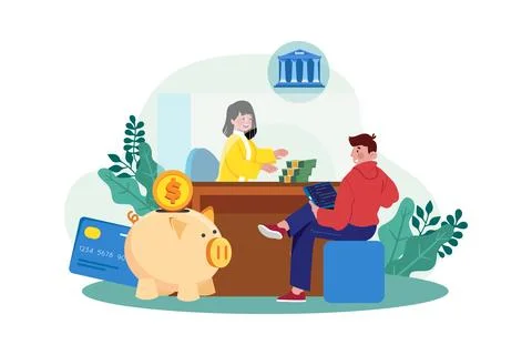 Teller providing customers with basic banking services such as cash withdra.. Stock Illustration