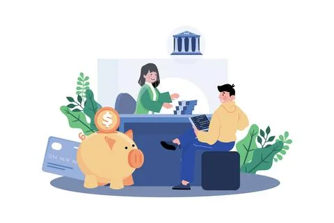 Teller providing customers with basic banking services such as cash withdra.. Stock Illustration