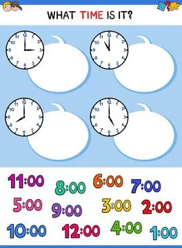 Telling time clock face cartoon game Cartoon Illustrations of Telling Time... Fotos de archivo