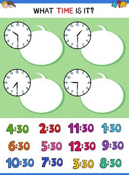Telling time with clock face educational game Stock Illustration