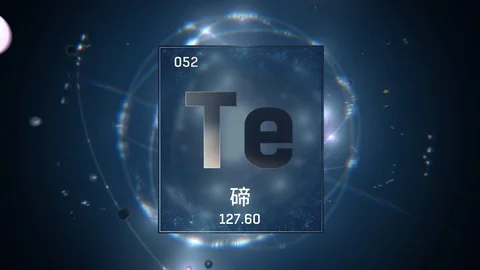 Tellurium as Element 52 of the Periodic Table 3D animation on blue background 스톡 동영상 126456655